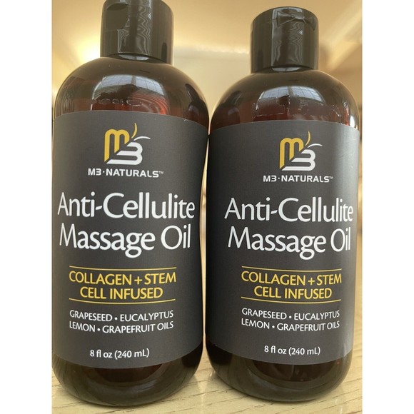 2 New M3 NaturalsAnti Cellulite Massage Oil Infused Collagen Stem Cell 8 fl